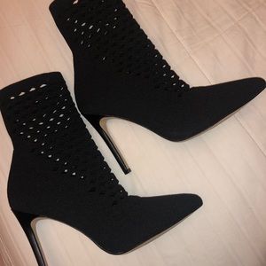Aldo Seassi-98 Fabric Pointed Toe Mid-Calf Boots
